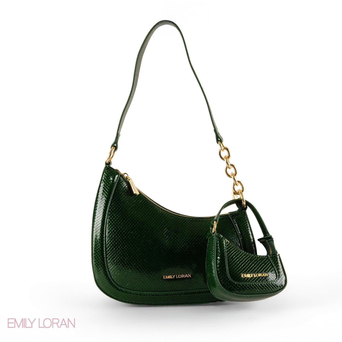 MODERN GLOSSY SNAKE LEATHER SHOULDER BAG WITH MINI WALLET- SMALL