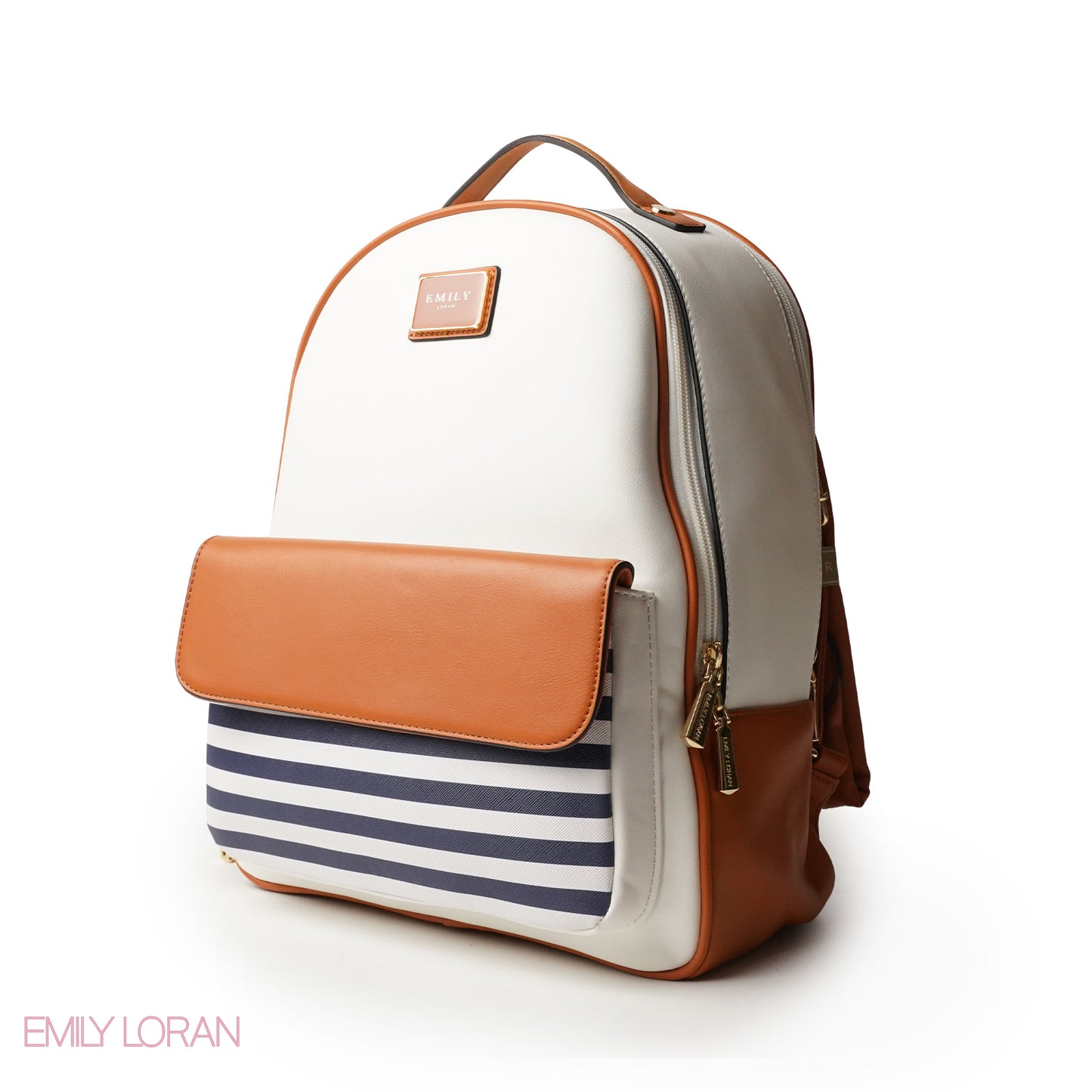 STRIPED NAVY LEATHER BACKPACK WITH MINI STRIPED WALLET