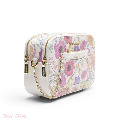FLORAL CAMERA BAG WITH WHITE FRONT POUCH