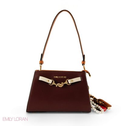 MAROON LEATHER SHOULDER BAG WITH ACCESSORIES- SMALL