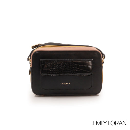 SMOOTH LEATHER CROSSBODY BAG WITH CROC ACCENT -SMALL