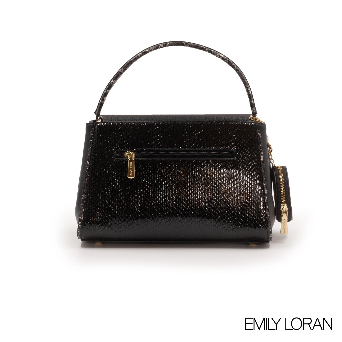 LEATHER HANDBAD WITH DETAIL CROC BLACK METALLIC-MED