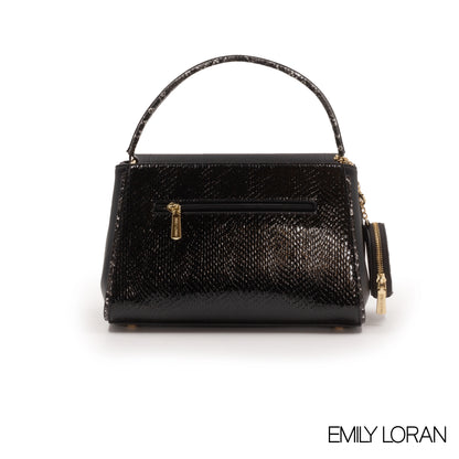 LEATHER HANDBAD WITH DETAIL CROC BLACK METALLIC-MED