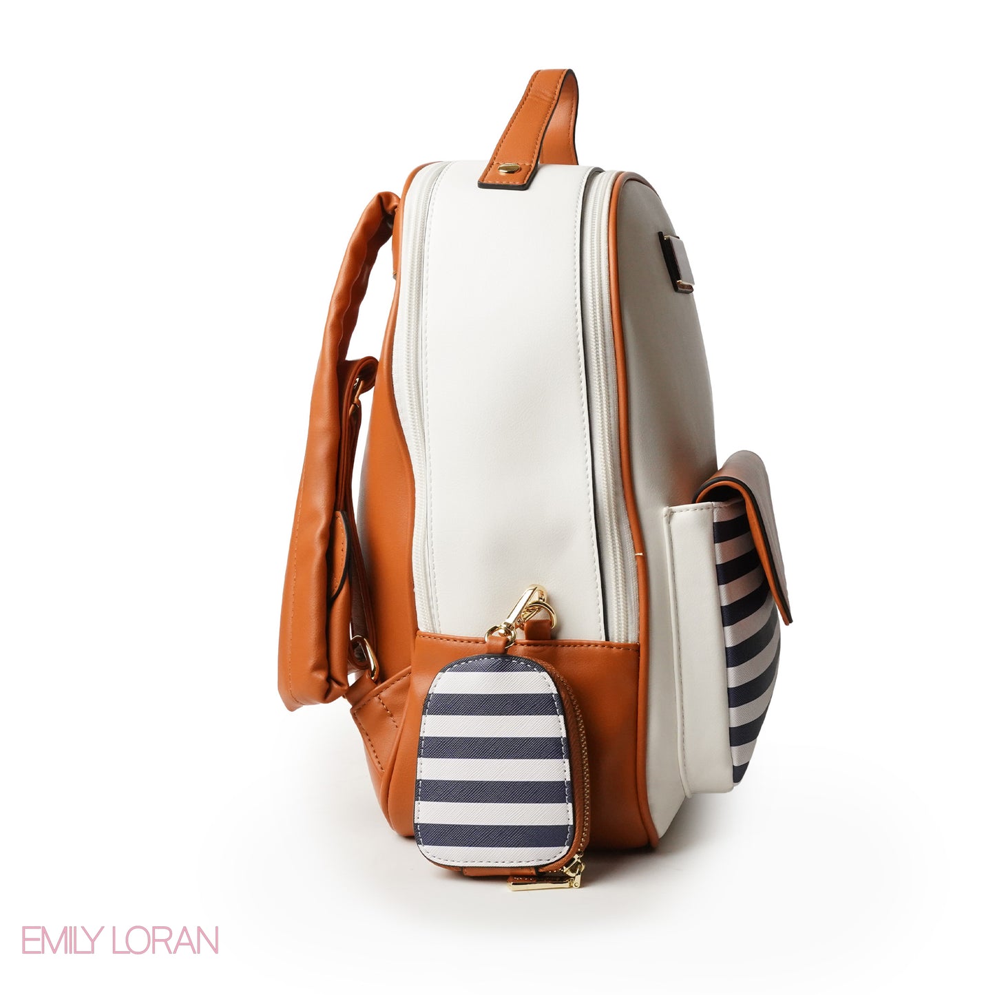STRIPED NAVY LEATHER BACKPACK WITH MINI STRIPED WALLET