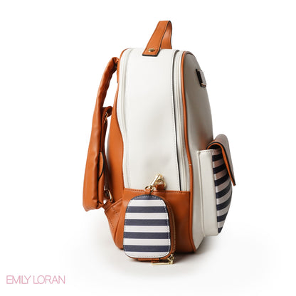 STRIPED NAVY LEATHER BACKPACK WITH MINI STRIPED WALLET