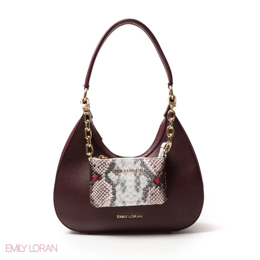 MODREN CHERRY RED LEATHER HANDBAGWITH METAL CHAIN - MED