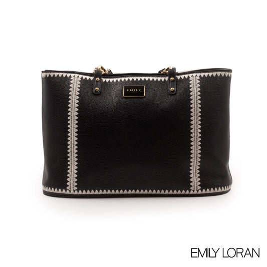 BLACK LEATHER TOTE WITH SPECIAL DESIGN -LARGE