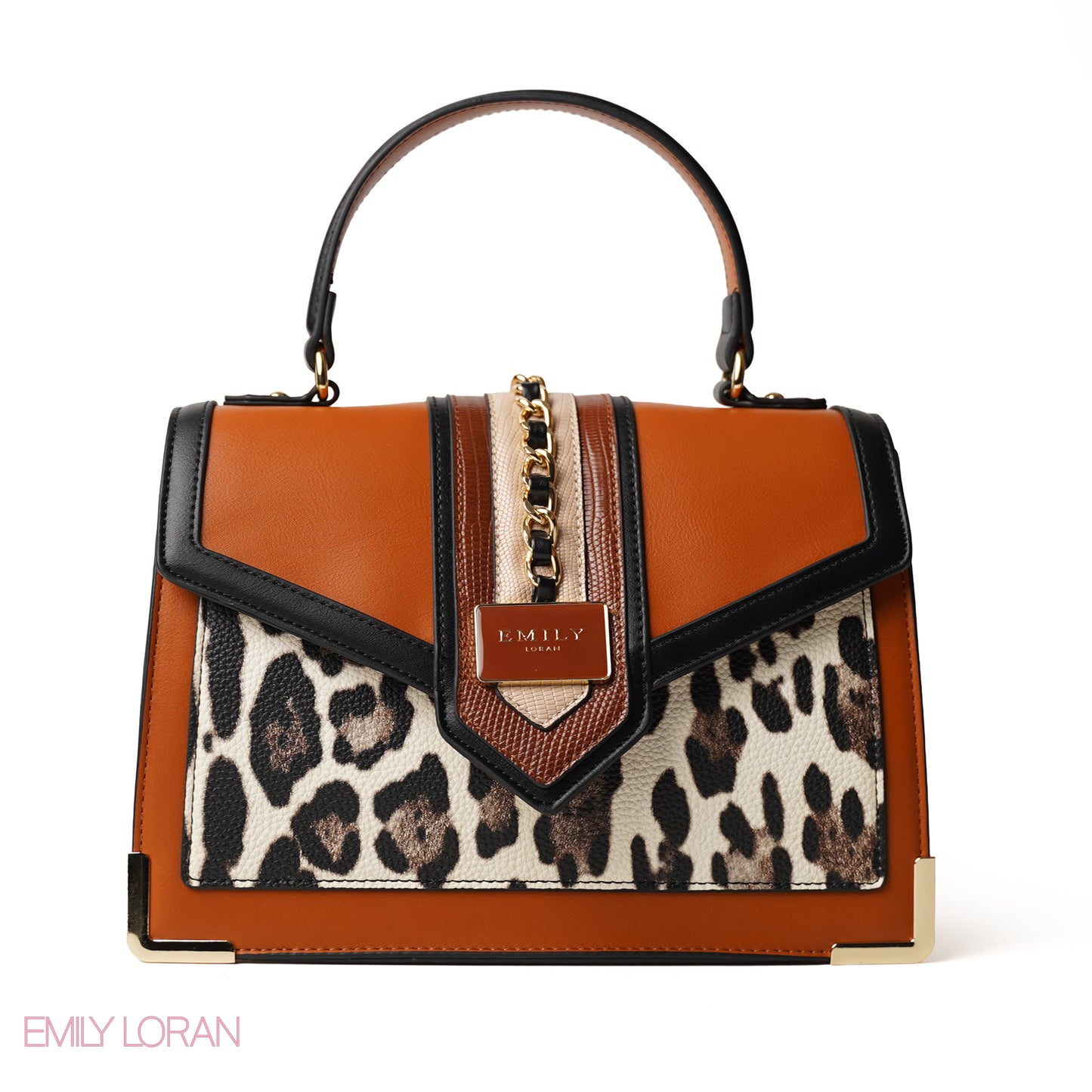 LEOPARD PRINT LEATHER HANDBAG WITH FLAP - MED