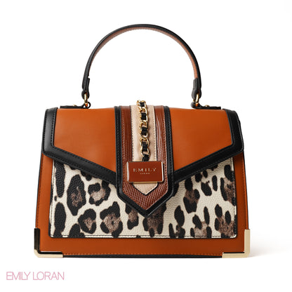 LEOPARD PRINT LEATHER HANDBAG WITH FLAP - MED
