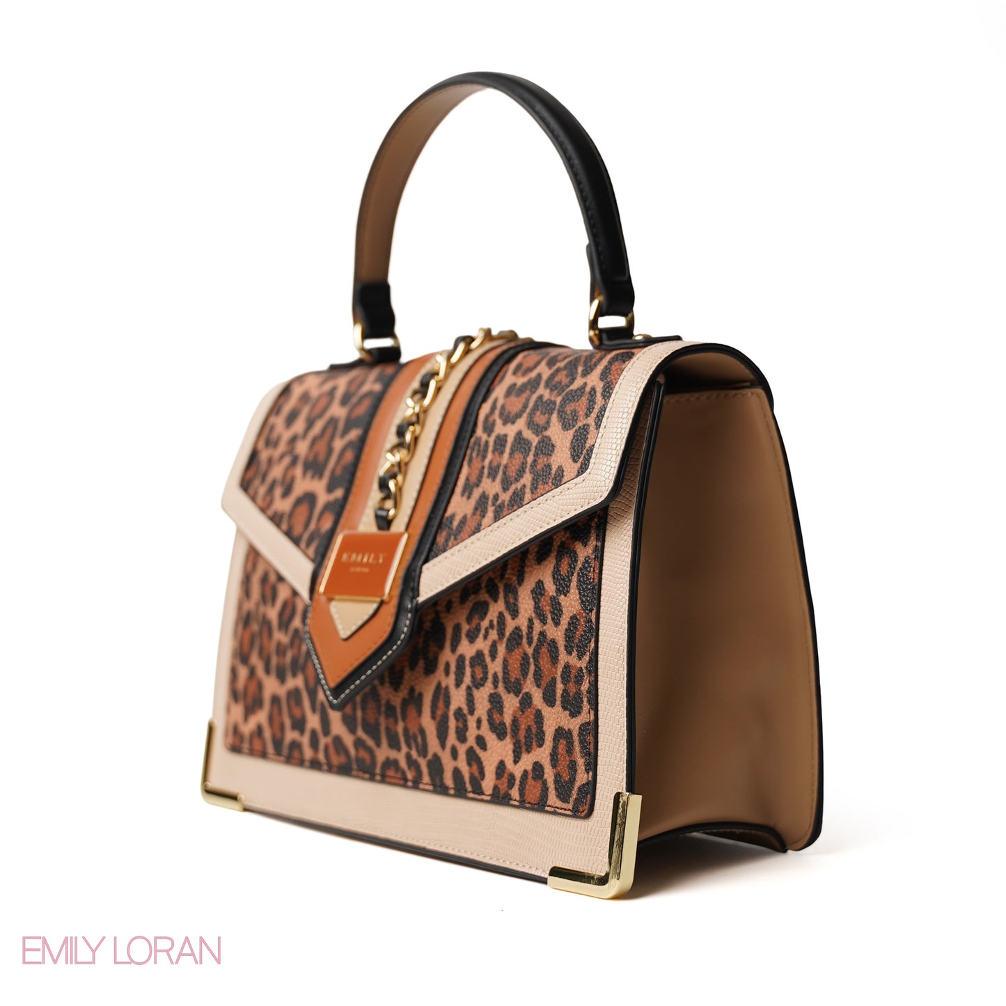 LEOPARD PRINT LEATHER HANDBAG WITH FLAP - MED