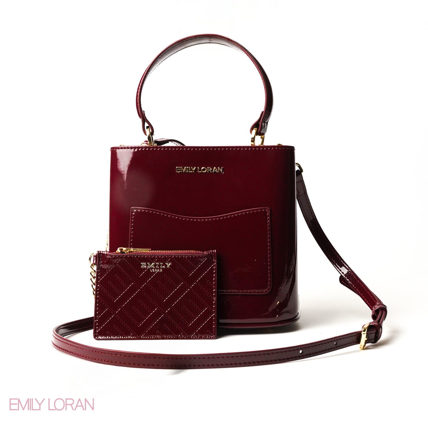 GLOSSY LEATHER HANDBAG WITH METAL CHAIN,MINI WALLET