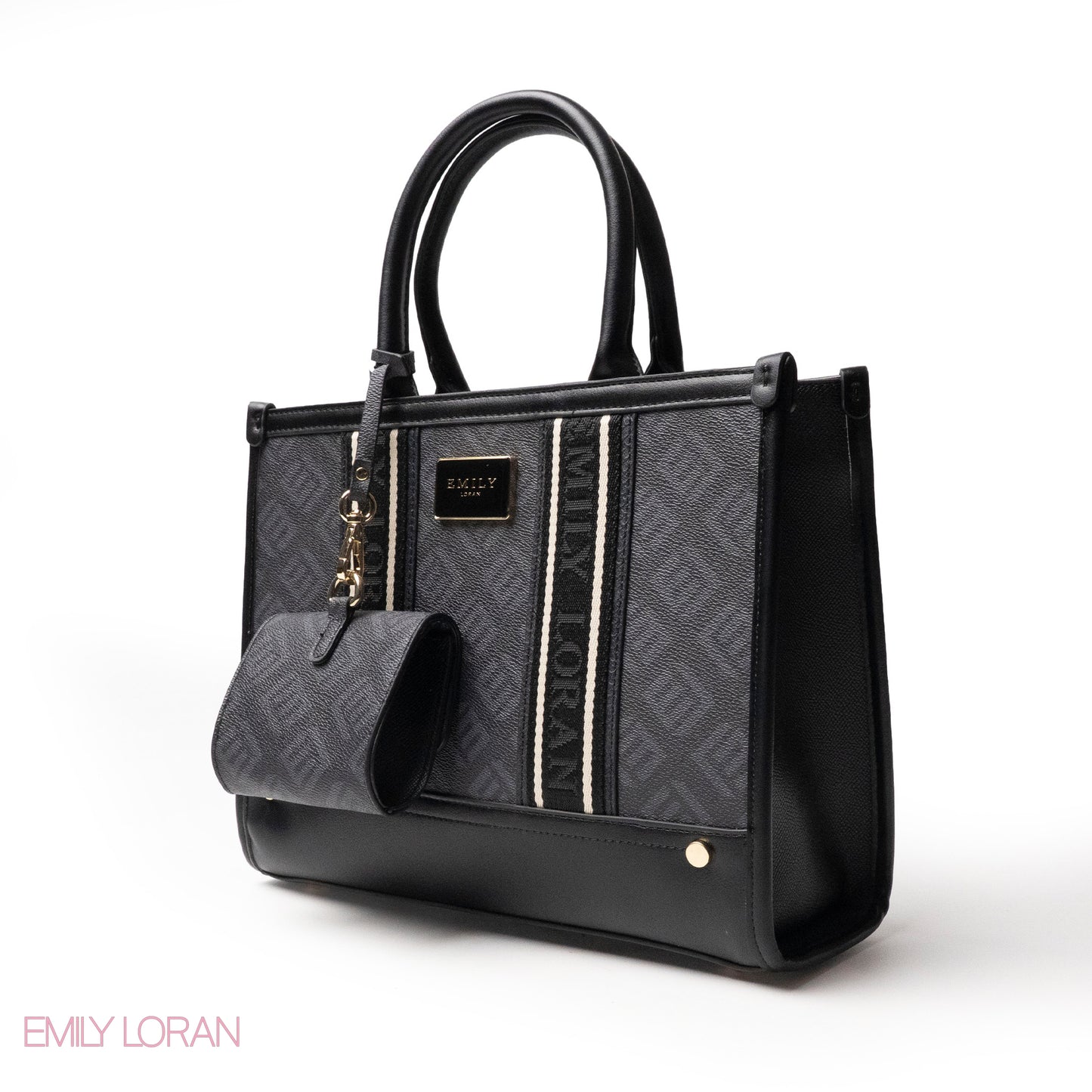 EMILY LORAN HANDBAG WITH FABRIC ACCENTS- MED