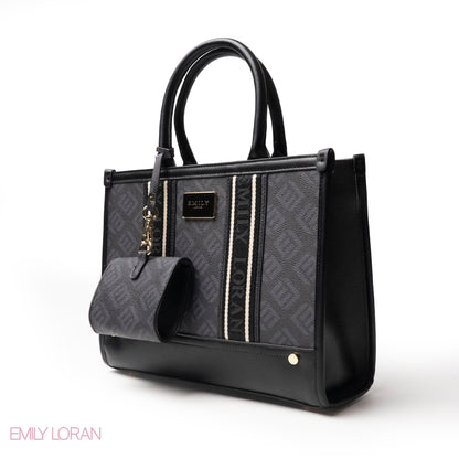 EMILY LORAN HANDBAG WITH FABRIC ACCENTS- MED