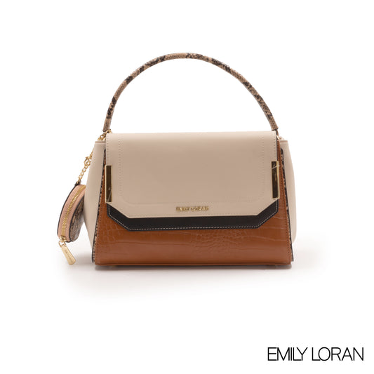 LEATHER HANDBAD WITH DETAIL CROC BROWN METALLIC-MED