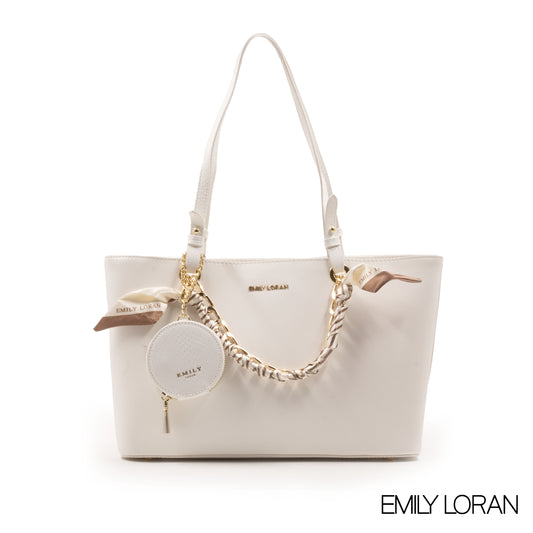 SMOOTH FAUX LEATHER HANDBAG WITH SATIN SCARF-LARGE