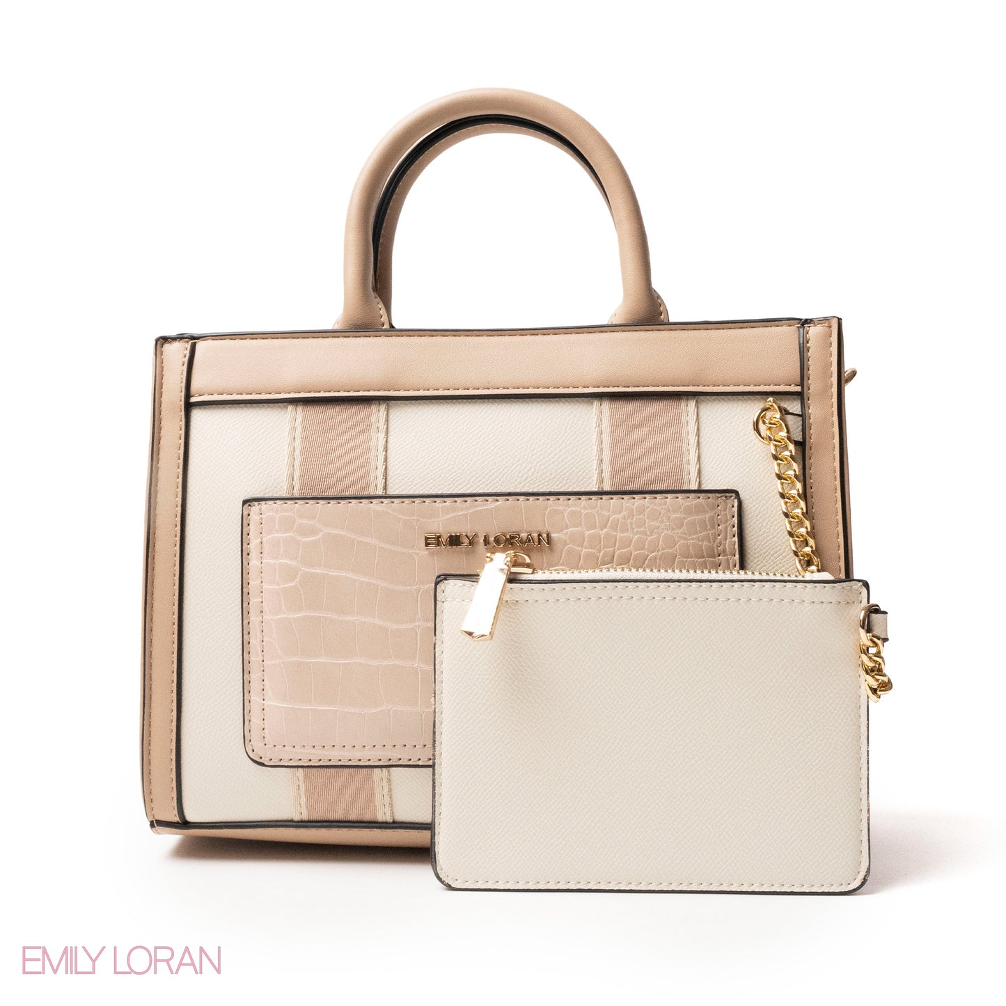 EMILY LORAN HANDBAG WITH FABRIC ACCENTS - MED