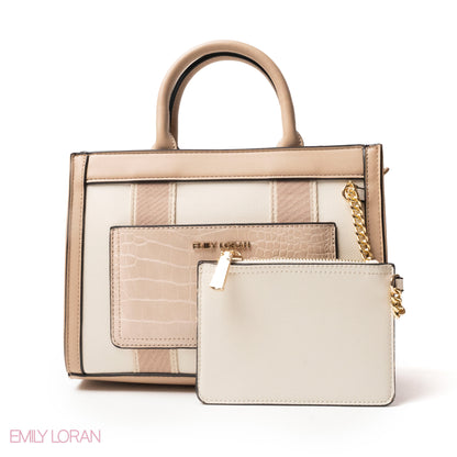 EMILY LORAN HANDBAG WITH FABRIC ACCENTS - MED