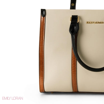 BEIGE EMILY LORAN HANDBAG WITH CAMEL TRIM - MED