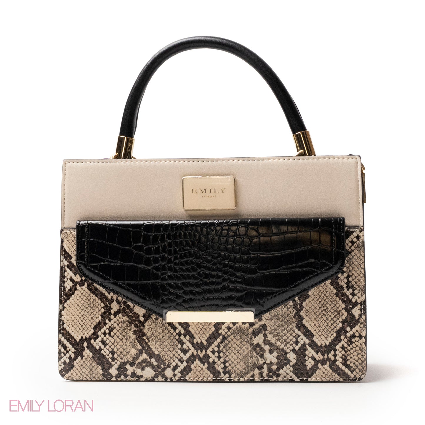 SNAKE LEATHER HANDBAG WITH FLAP -MED