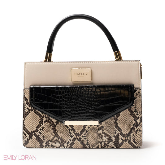 SNAKE LEATHER HANDBAG WITH FLAP -MED