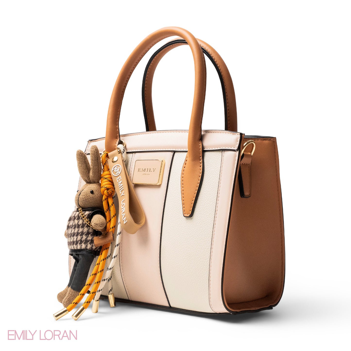 LIGHT COLORS SMOOTH LEATHER HANDBAG WITH ACCESSORIES -MED
