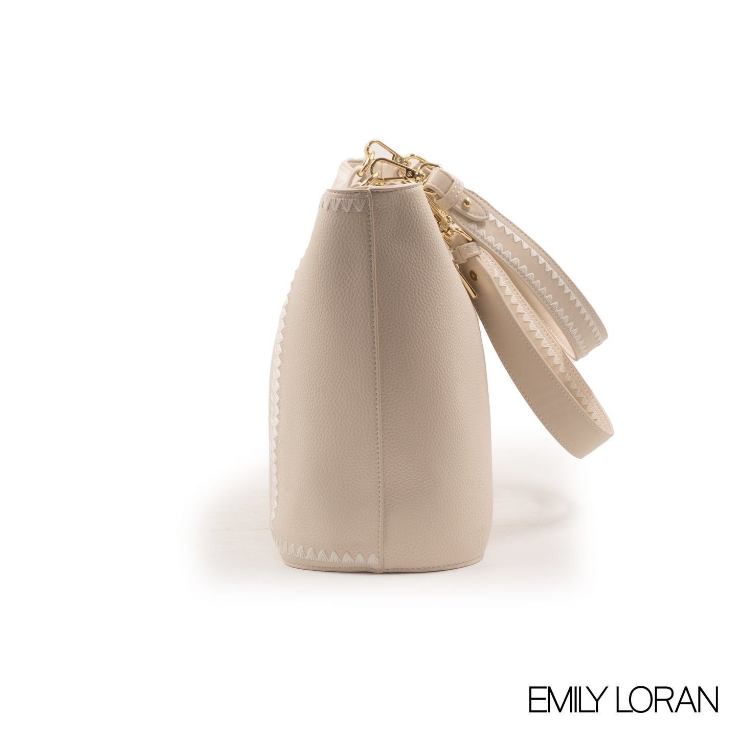 CREAMY LEATHER TOTE BAG WITH SPECIAL DESIGN -LARGE