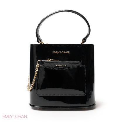 GLOSSY LEATHER HANDBAG WITH METAL CHAIN,MINI WALLET