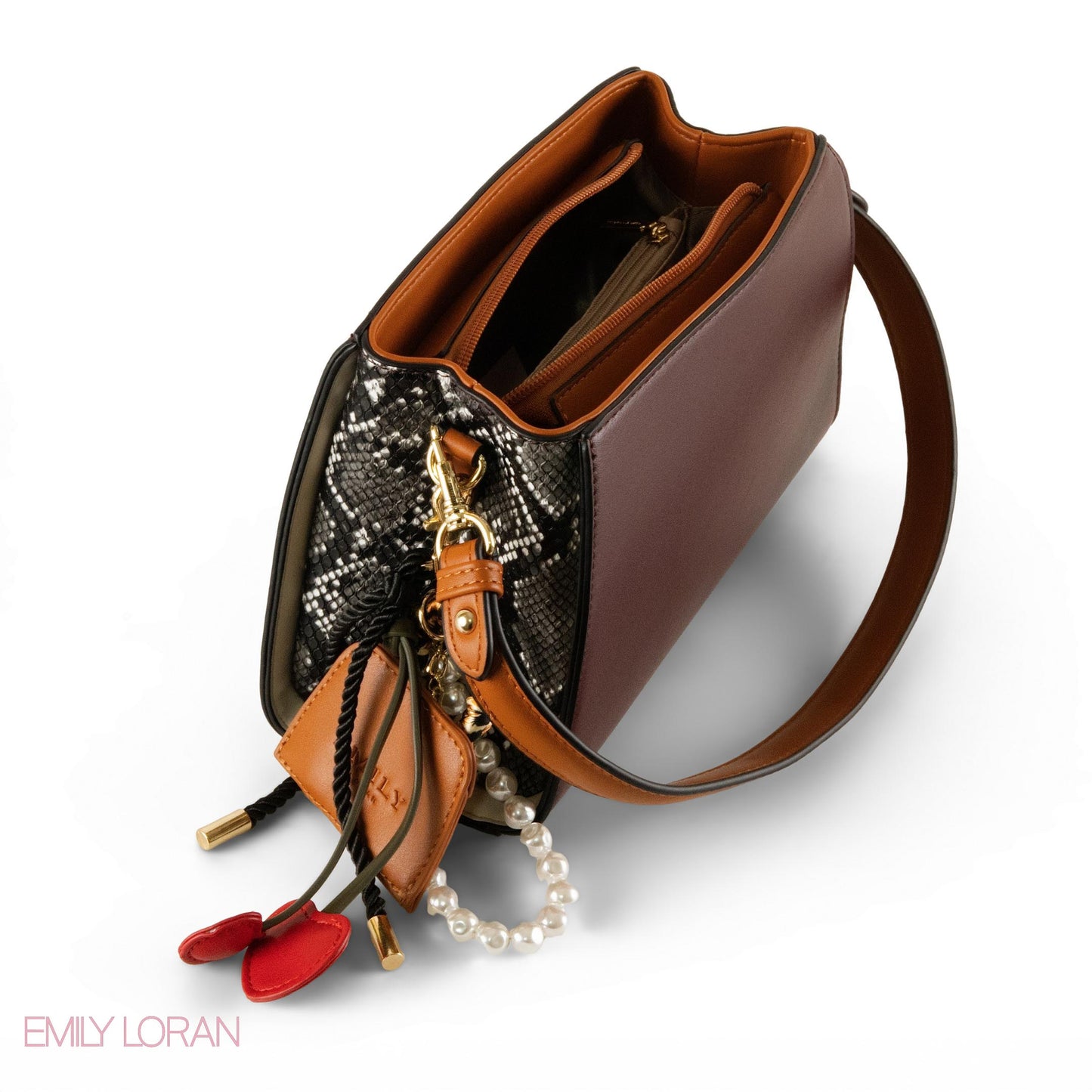 MAROON LEATHER SHOULDER BAG WITH ACCESSORIES- SMALL