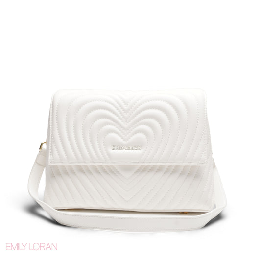 WHITE EMILY EMBOSSED LOGO TRAPEZE BAG  - MED