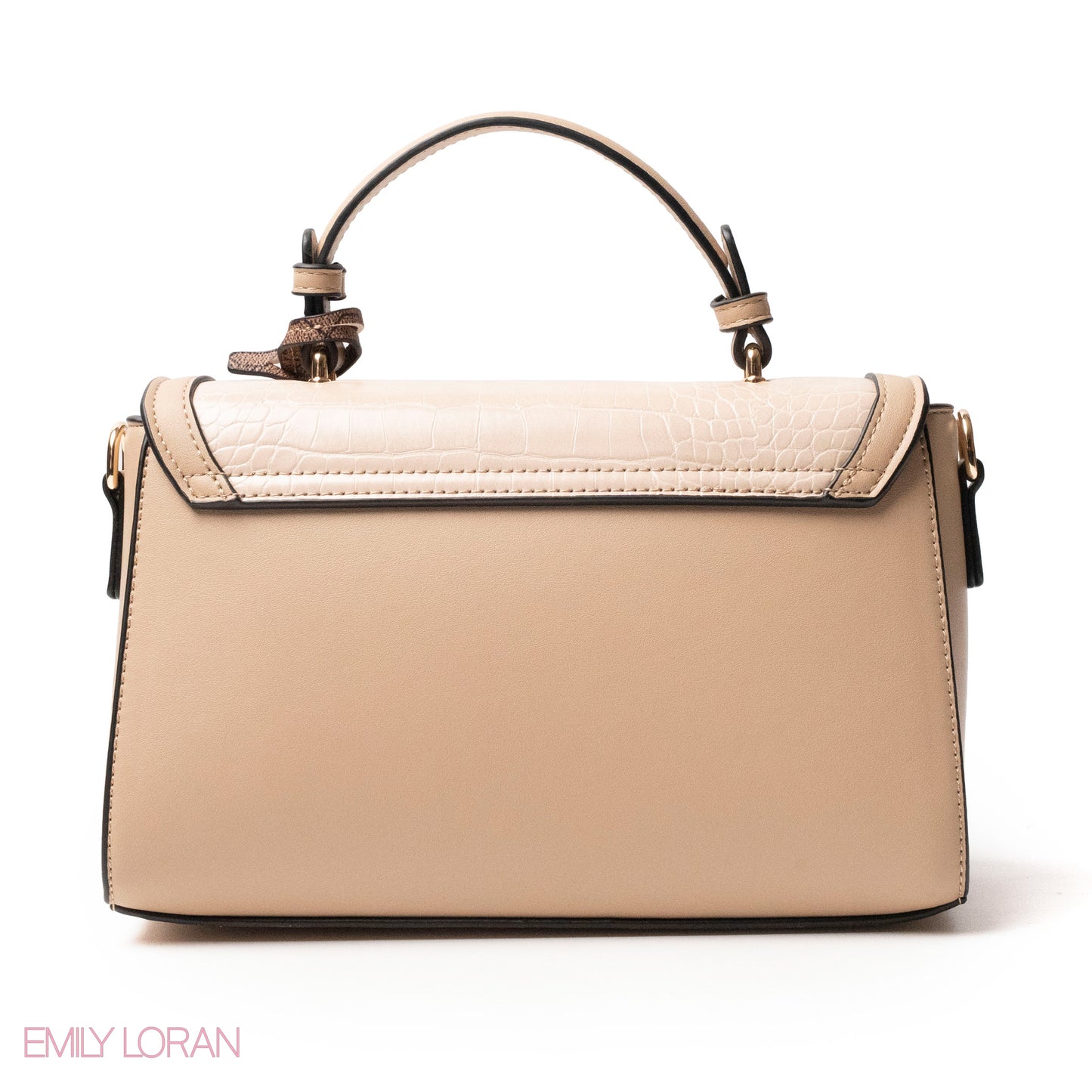 BEIGE LEATHER HANDBAG WITH CROC,BUTTERFLIES DETAILS-MED
