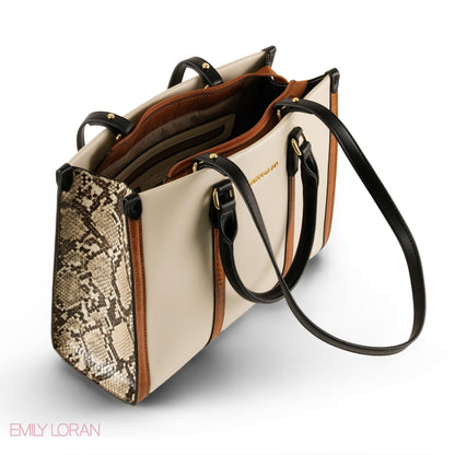 BEIGE EMILY LORAN HANDBAG WITH CAMEL TRIM - MED