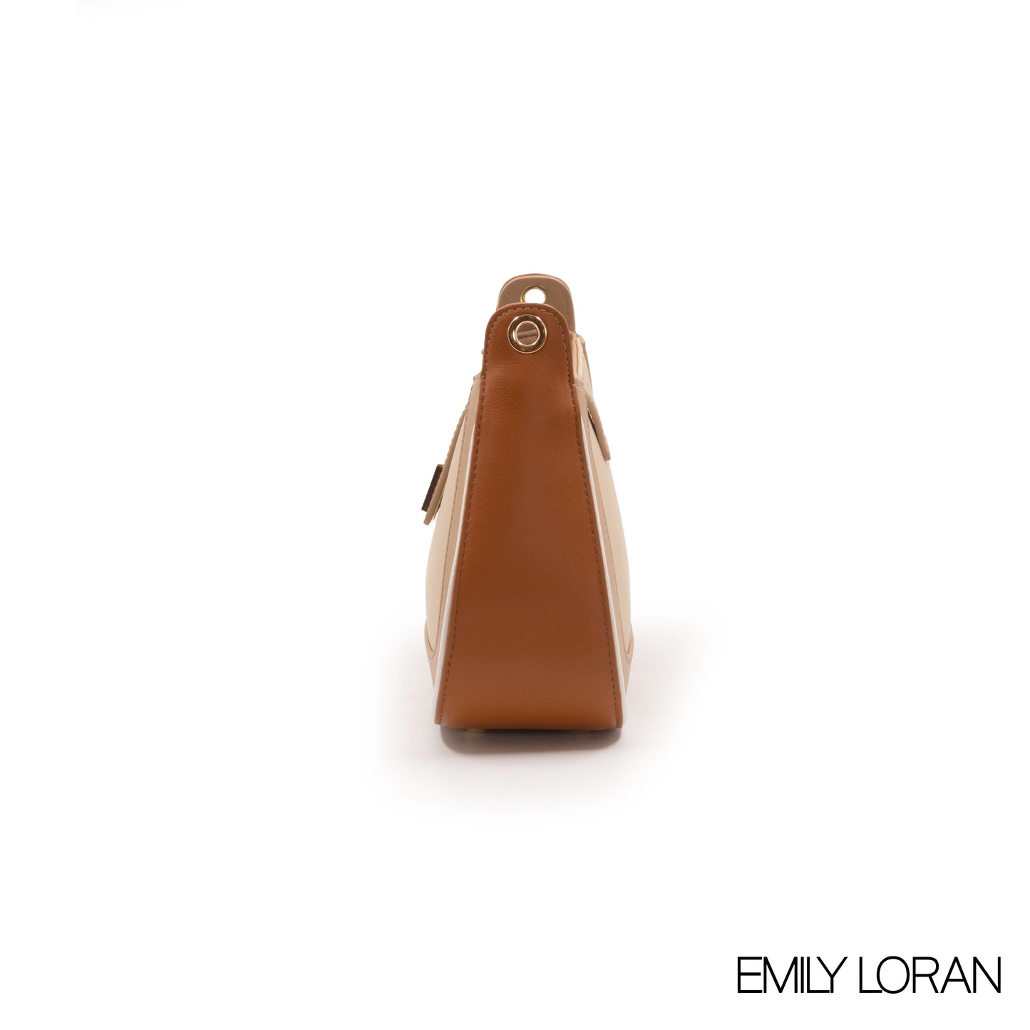 BEIGE EMILY LORAN HANDBAG WITH LEATHER BROWN TRIM COLOR-SMALL