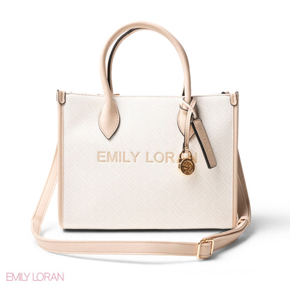 EMILY LORAN LOGO EMBOSSED LEATHER HANDBAG WITH METAL CHAIN-LARGE