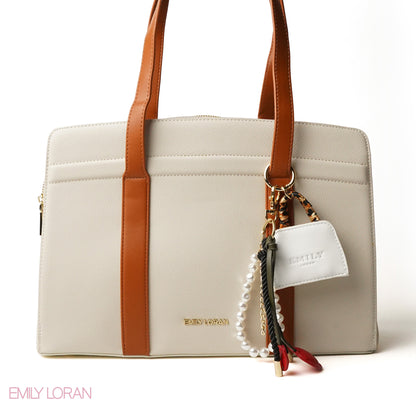 SHOPPING LEATHER SHOULDERS BAG WITH TAN TRIM - LARGE