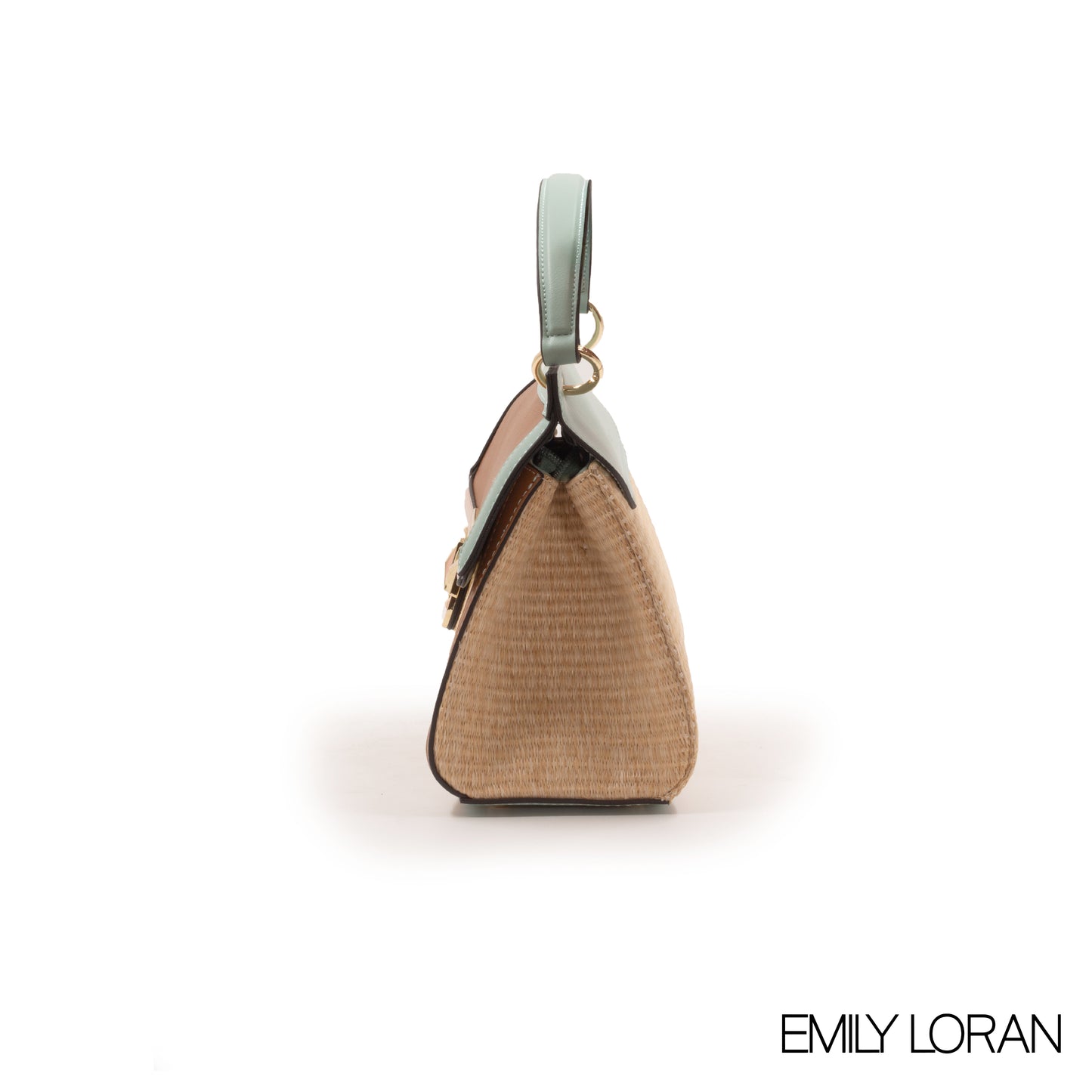 WOVEN STRAW HANDBAG WITH LEATHER ACCENTS -MED