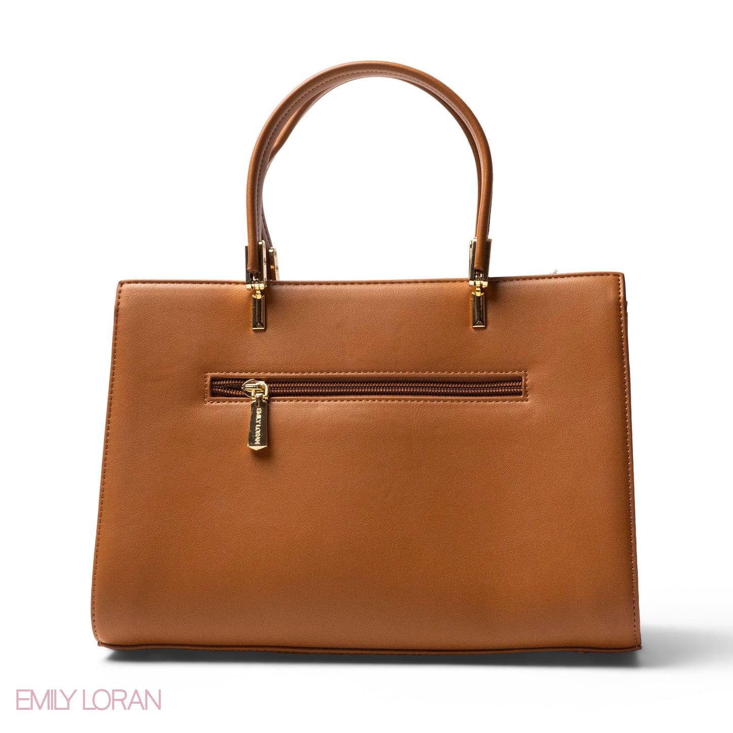 BROWN LEATHER SMOOTH HANDBAG WITH CROC DETAILS-LARGE