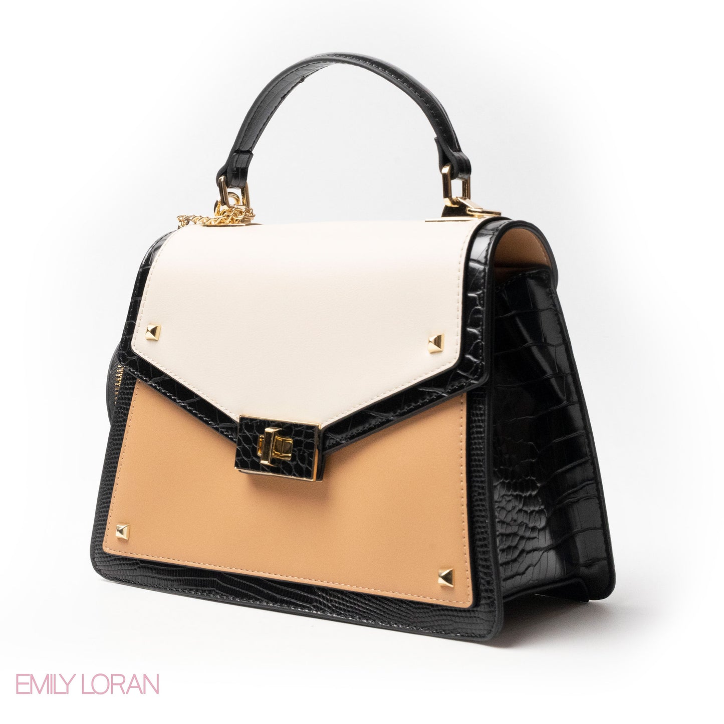 MIXED-COLOR LEATHER HANDBAG WITH FLAP - MED