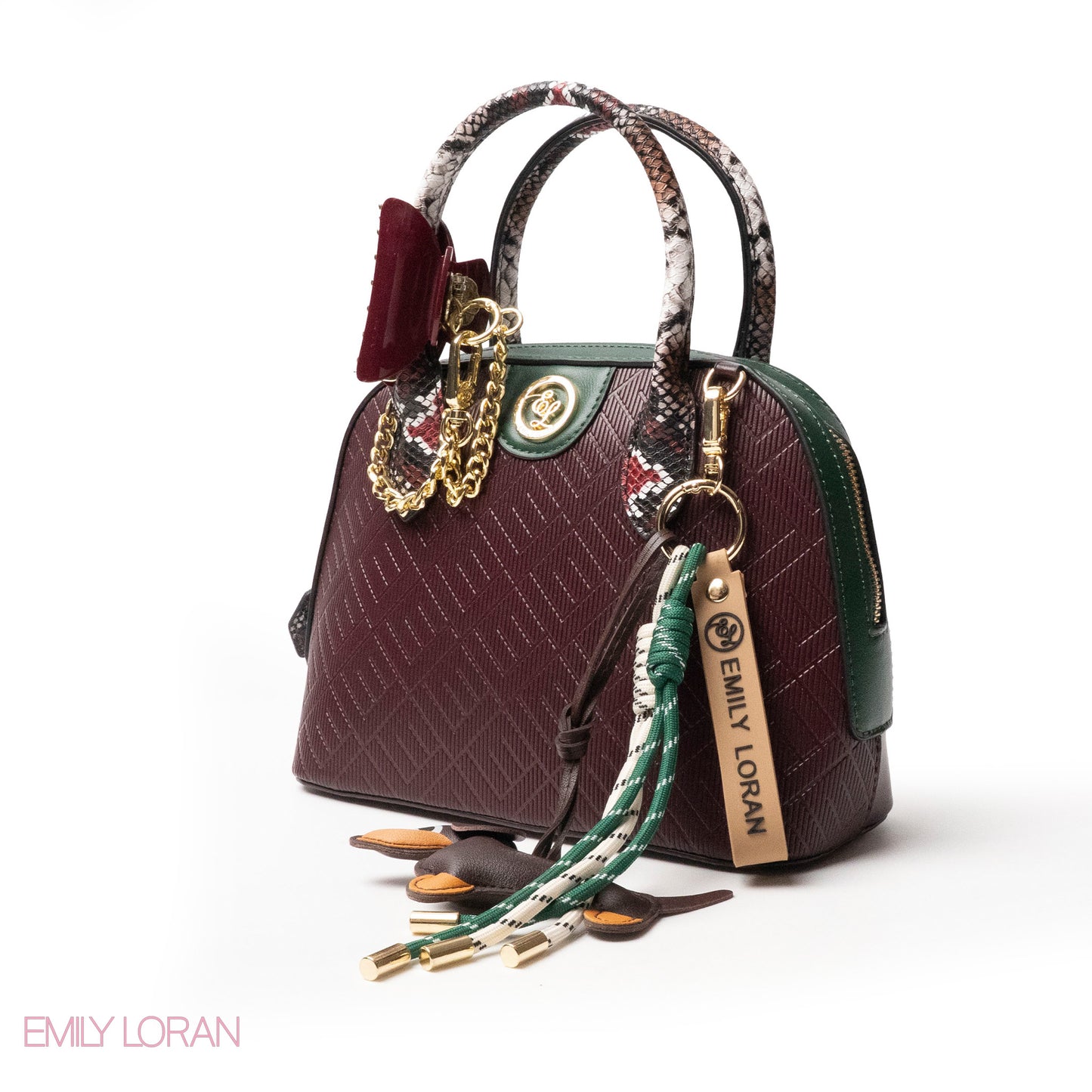 EMILY LORAN EMBOSSED LEATHER HANDBAG WITH ACCESSORIES -SMALL