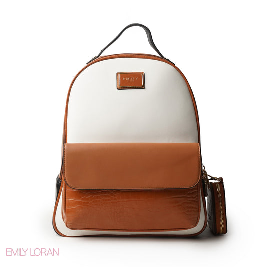 BROWN LEATHER BACKPACK WITH MINI CROC WALLET