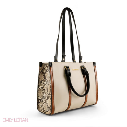 BEIGE EMILY LORAN HANDBAG WITH CAMEL TRIM - MED