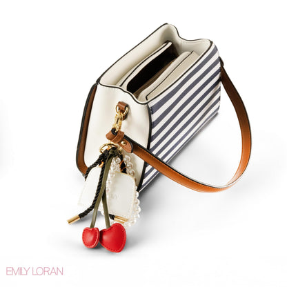 STRIPPED NAVY LEATHER SHOULDER BAG WITH ACCESSORIES- SMALL