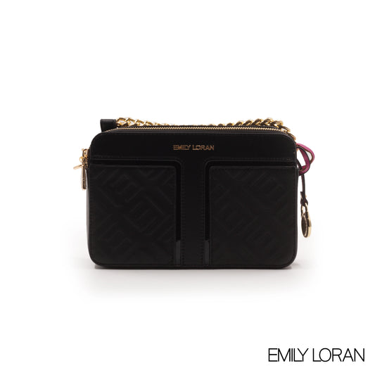 BLACK LEATHER EMBOSSED CROSSBODY BAG -SMALL