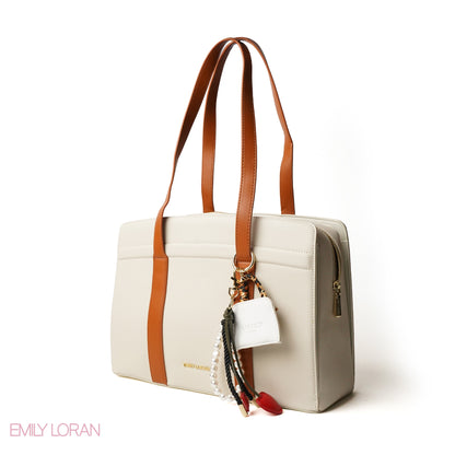 SHOPPING LEATHER SHOULDERS BAG WITH TAN TRIM - LARGE