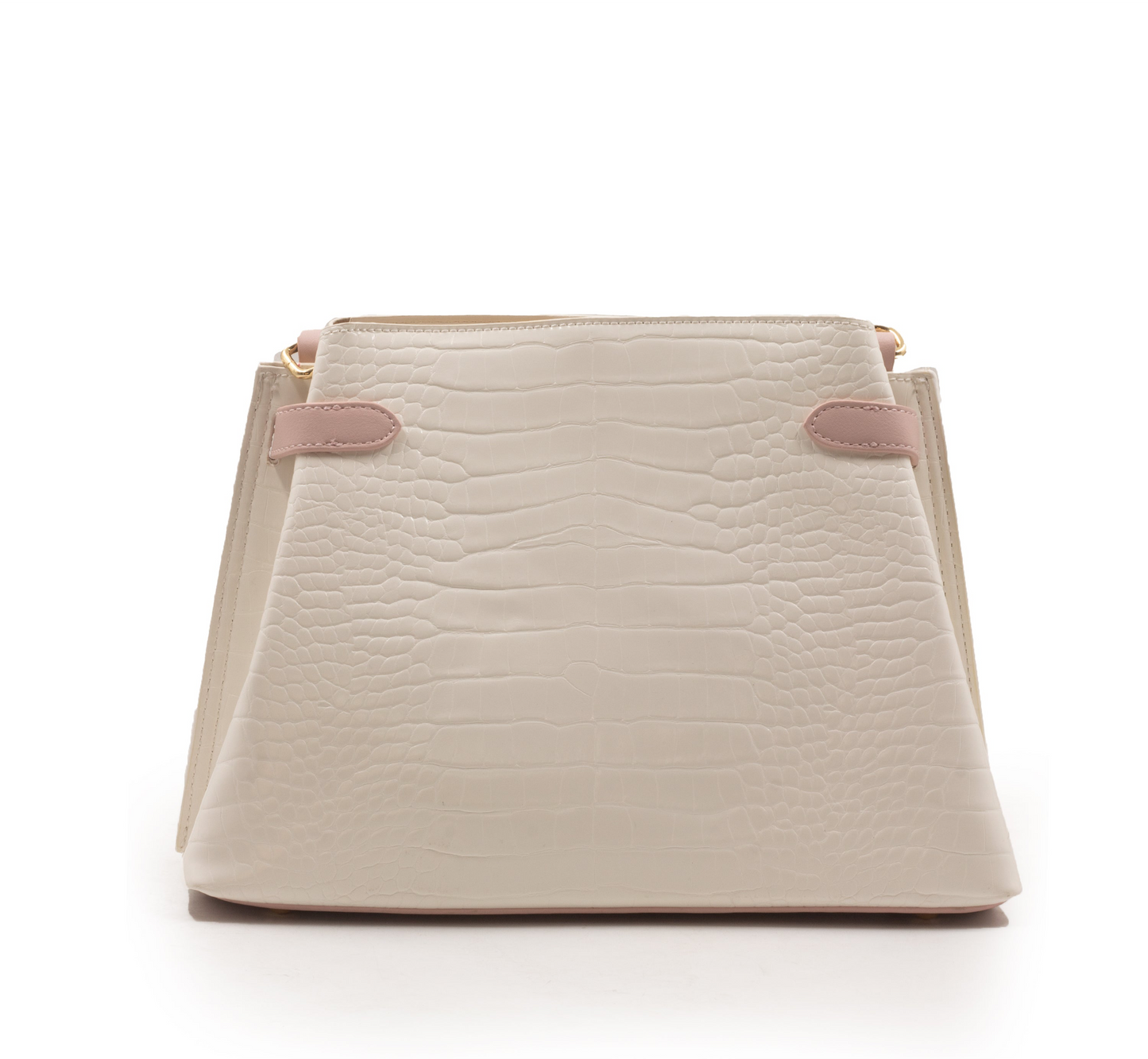 WHITE LEATHER HANDBAG WITH CROC DETAILS TOUCH -MED