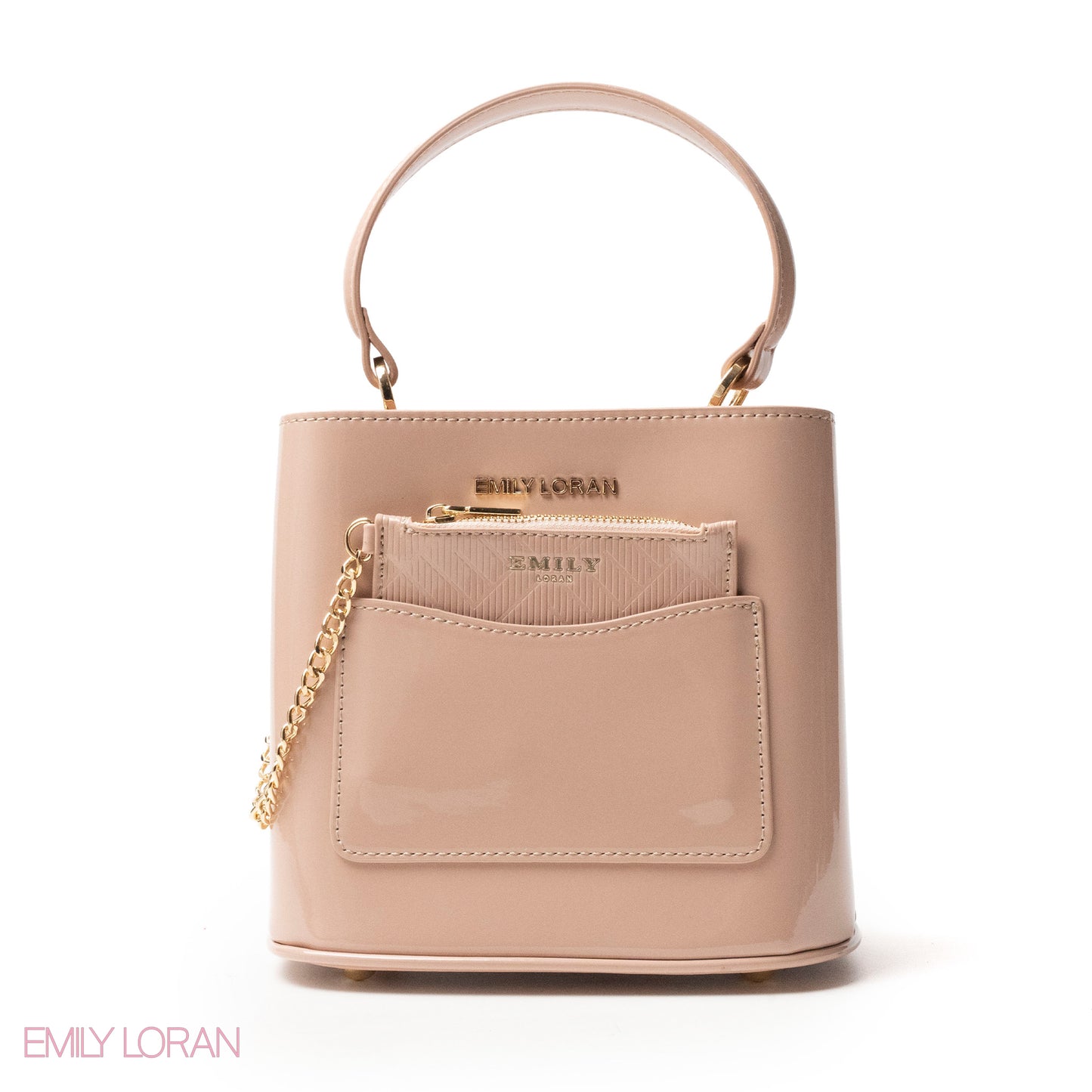 GLOSSY LEATHER HANDBAG WITH METAL CHAIN,MINI WALLET