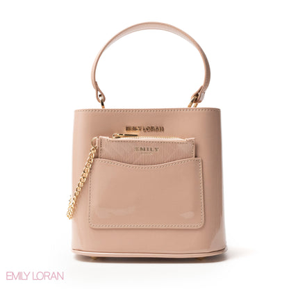 GLOSSY LEATHER HANDBAG WITH METAL CHAIN,MINI WALLET