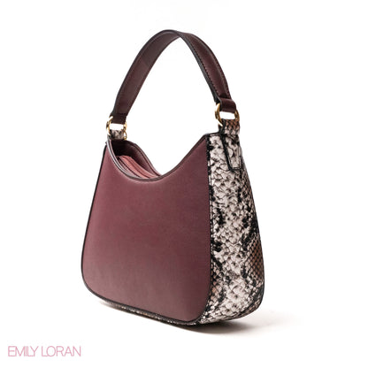 MAROON LEATHER HANDBAG WITH METAL CHAIN -SMALL