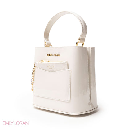 GLOSSY LEATHER HANDBAG WITH METAL CHAIN,MINI WALLET