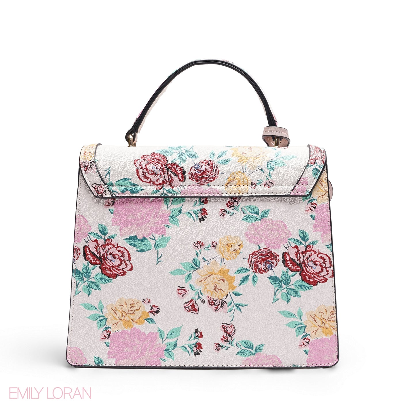 EMILY WHITE FLORAL SATCHEL BAG WITH BUTTERFLY CHARM - MED