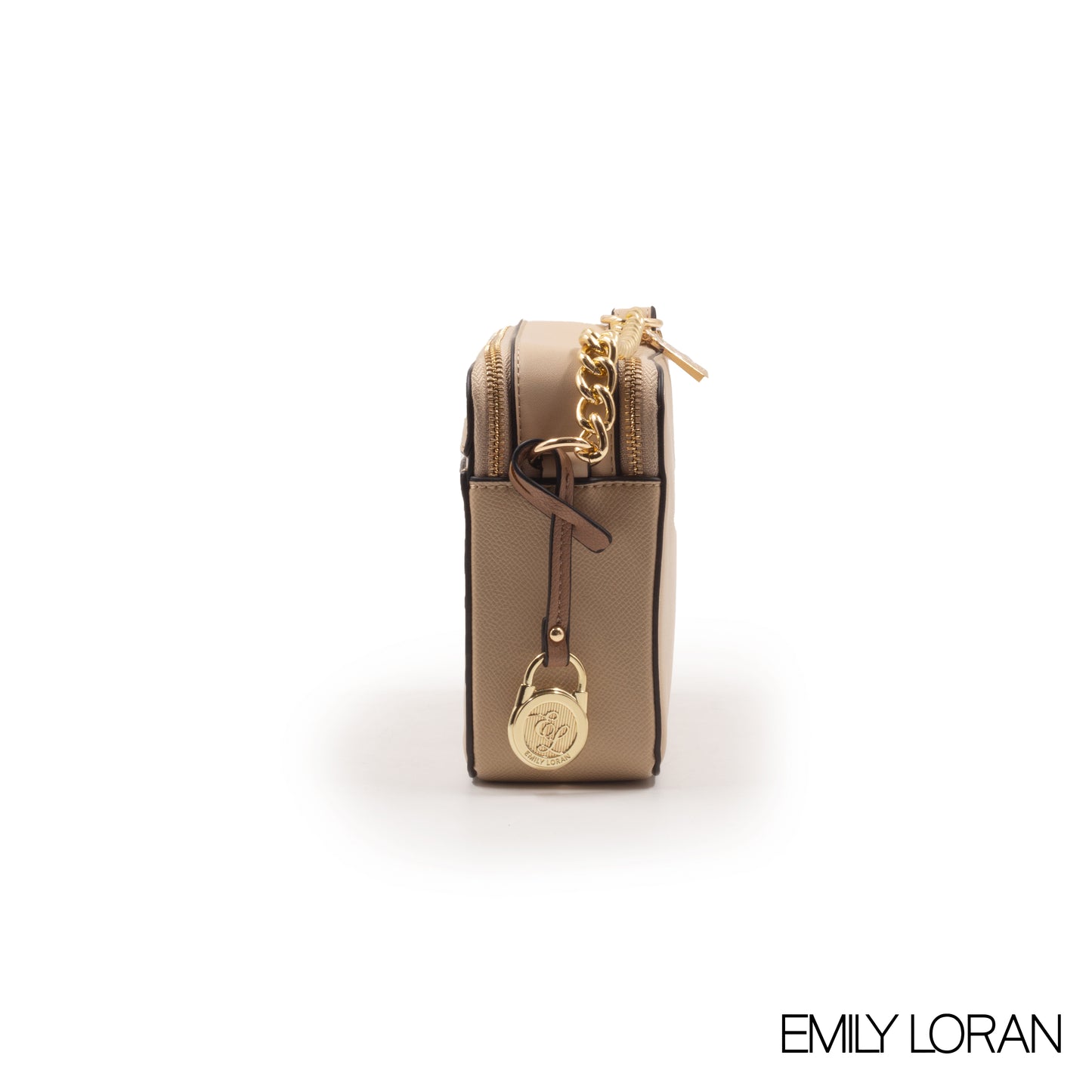 BEIGE LEATHER EMBOSSED CROSSBODY BAG -SMALL